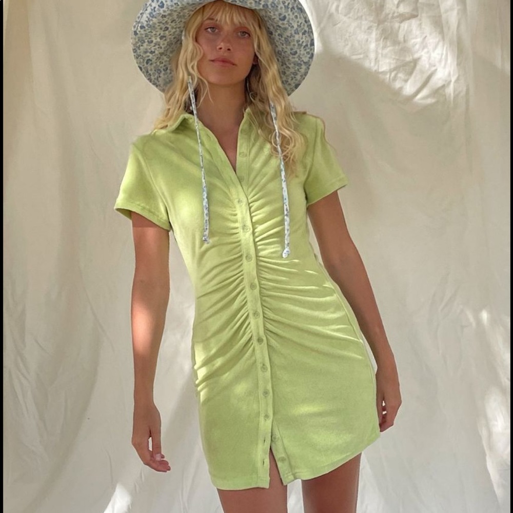Liked Green Ruched Terry cloth dress